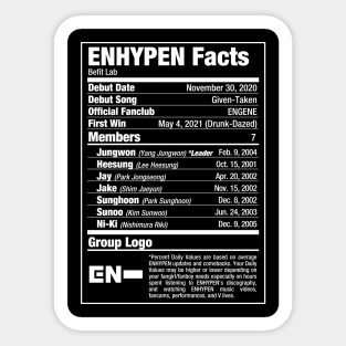 ENHYPEN Kpop Nutritional Facts 2 Sticker